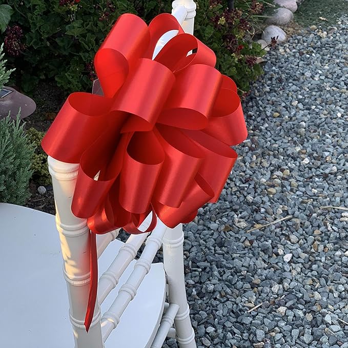Large Red Ribbon Pull Bows - 9" Wide, Set of 6, Memorial Day, 4th of July, America 250 Anniversary, Mother's Day, Wreath, Fundraiser, Gift Basket, USA Patriotic Decor, Team Colors, Birthday