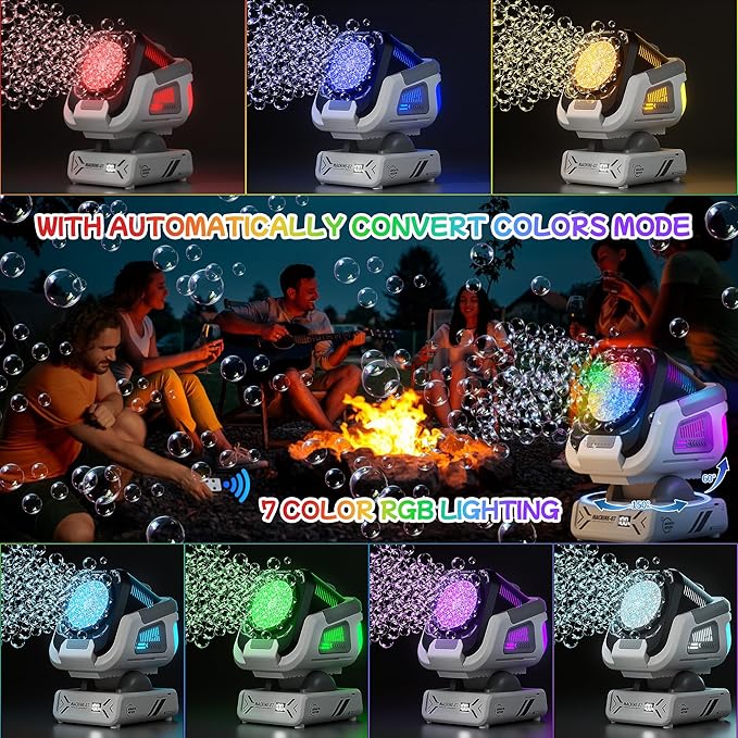 Belemar Upgraded Bubble Machine with Remote Control, Automatic Rotation & RGB Lights, 1800mAh Rechargeable Battery, Type-C Charge, Bubble Maker for Kids, Weddings, Birthday Parties, Outdoor Activities