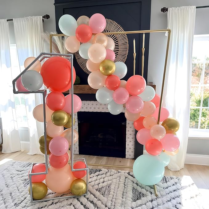 Pastel Balloon Garland Arch Kit, Colorful Coral Red Macaron Pink Orange Mint Teal Blue Champagne Metallic Gold Multicolor Latex Balloons Arch for Girls Birthday Wedding Baby Shower Party Decorations