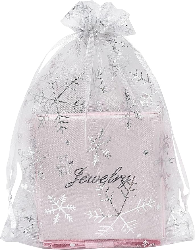 Jexila 100PCS Christmas Organza Bags 5''X7'' Mesh Drawstring Gift Bag for Christmas Party Favor Goodie Candy Treat Bags Jewelry Pouch