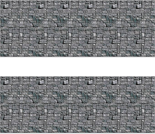 Beistle Brick Stone Wall Backdrops, 4’ x 30’, 2 Pack – Medieval Party Decorations, Medieval Decor Background, Photo Backdrop, Easy to Adhere Wall Covering, Stone Backdrop, Halloween Party Decorations