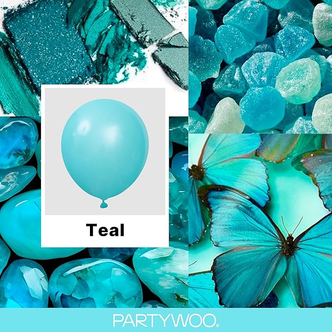PartyWoo Teal Balloons 152pcs Different Sizes Pack of 18 12 10 5 Inch Turquoise Dark Teal Balloon Arch Kit for Baby Shower Gender Reveal Graduation Mermaid Birthday Pool Party Decorations Blue-Y69