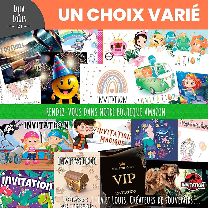 Complete Invitation Kit for 10 Guests Girls or Boys: Envelopes, Secret Message, Scrape, VIP Birthday Invitation Cards, Club Evening Decoration, Stickers Invitations Follow-up • Lola and Louis®