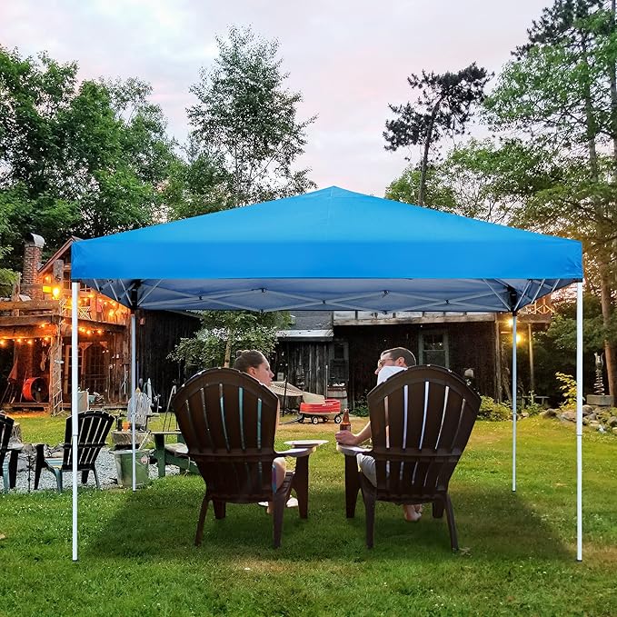 JupiterForce 10 x 10 Pop Up Height Adjustable Canopy Tent Sun Protection Waterproof Instant Shelter Portable Folding Canopy with Ropes Stakes Roller Carry Bag, Blue