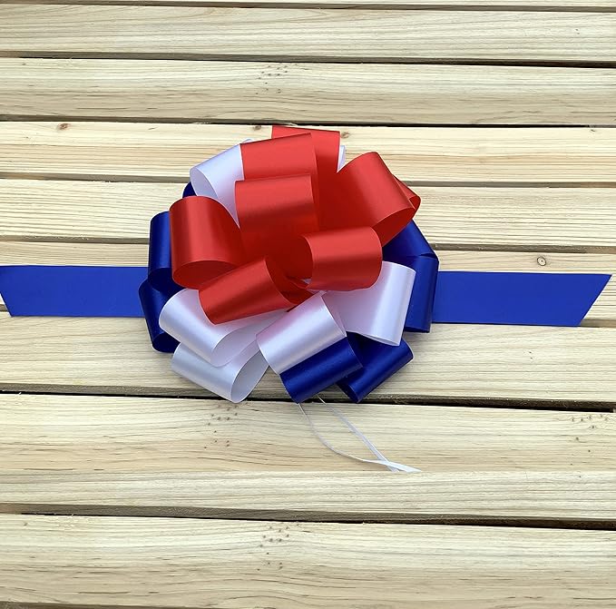 Red, White, and Blue Pull Bows - 9" Wide, Set of 6, Memorial Day, 4th of July, America 250 Anniversary, Patriotic Holiday Decorations, Election Day, USA Rally Decor, Veterans Day, American Pride