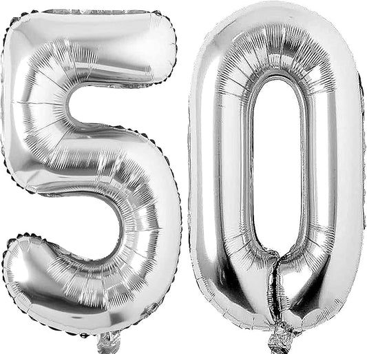 Silver 50 Number Balloons Big Giant Jumbo Large Number 50 Foil Mylar Balloons for Women Men 50th Birthday Party Supplies 50 Anniversary Events Decorations-40 inch