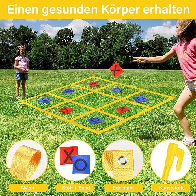 Giant Tic Tac Toe Outdoor Games for Kids Adults Family, Portable Tic Tac Toe Bean Bag Toss with 10pcs Bean Bag, Large Outdoor Lawn Backyard Games Carnival Field Day Game