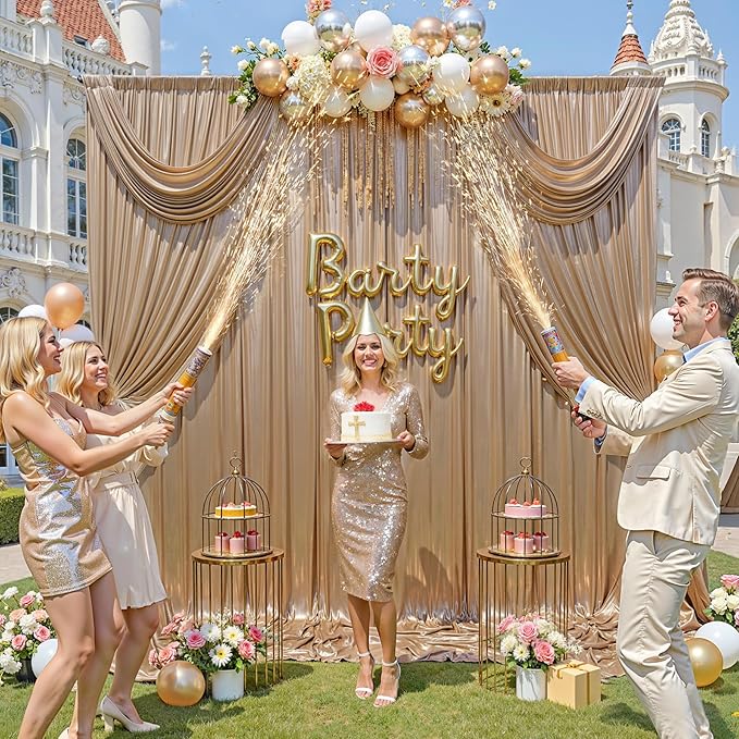 10ft x 10ft Champagne Sequin Backdrop Curtains for Party Wedding Shimmer Curtain Backdrop Prom Sparkly Glitter Fabric Photo Backdrop Drapes for Birthday Party Photography Baby Shower 5x10FT, 2 Panels
