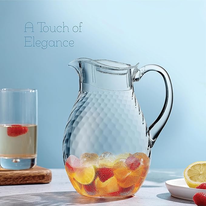 Acrylic Pitcher (72 oz), Clear Plastic, Water Pitcher with Lid, Shatterproof, BPA-Free Clear Pitcher, Ideal for Sangria, Lemonade, Juice, Iced Tea & More