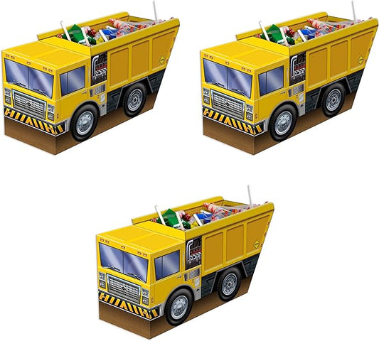 Beistle 3-D Dump Truck Centerpieces, 5.25" x 10.5", Set of 3- Construction Themed Party Supplies, Birthday Decor Favor Boxes