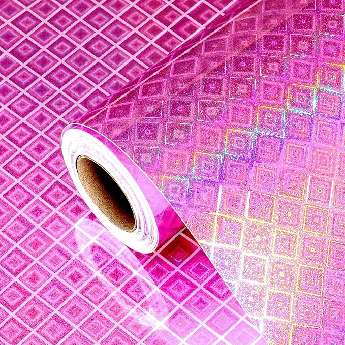 Burymento Pink Wrapping Paper Roll, Metallic Holographic Diamond Gift Wrap for Birthday, Valentines, Mothers day, Graduation, Wedding, Fathers day, Baby Shower, Christmas (17 IN x 32.8 FT)