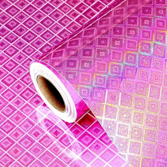 Burymento Pink Wrapping Paper Roll, Metallic Holographic Diamond Gift Wrap for Birthday, Valentines, Mothers day, Graduation, Wedding, Fathers day, Baby Shower, Christmas (17 IN x 32.8 FT)