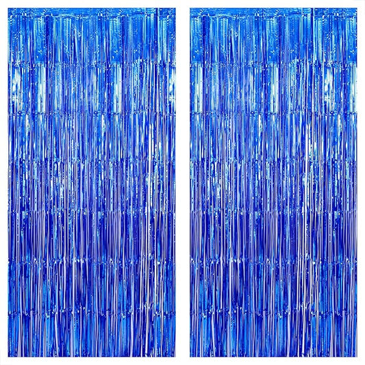 KatchOn, Metallic Blue Backdrop Curtain - Pack of 2 | Blue Streamers for Royal Blue Party Decorations | Foil Fringe Streamers for Under The Sea Party Decorations, Mermaid Bachelorette Decorations