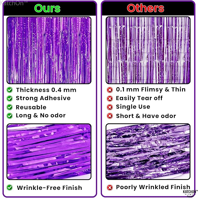KatchOn, Metallic Purple Foil Fringe Curtain 3.2x8 Ft, Pack of 2 | Streamer Backdrops for Purple Birthday Decorations, Mermaid Birthday Decor for Home | Backdrops for Graduation Decorations 2026