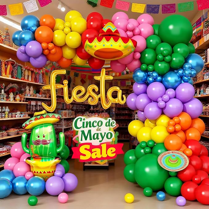 157PCS Cinco de Mayo Fiesta Balloon Arch Kit-Fiesta Balloons Garland for Mexican Fiesta Party Decorations Hawaii Tropical Luau Birthday Party Cactus Taco Carnival Balloons (Mexico)