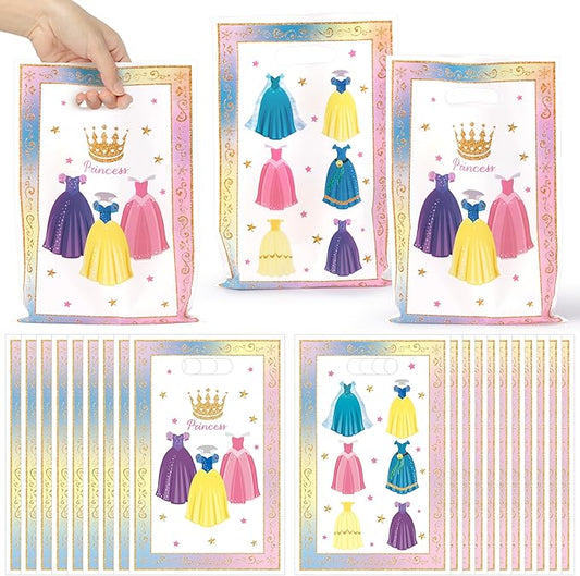 JuPelozak Princess Party Favor Bags - 50pcs Princess Crown Dress Themed Goodie Bag, Candy Cookies Gift Decor for Kids Girls Teens Adult, Costume Birthday Holiday Celebration Decorations Supplies
