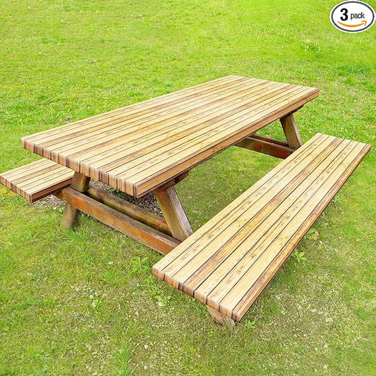Boao 3 Pcs Vinyl Picnic Table Cover with Bench Cover 6 ft 30 x 72 Inch Waterproof Fitted Tablecloth Flannel Backing Rectangular Elastic Edged for Camping Outdoor Patio Travel(Wood Grain)