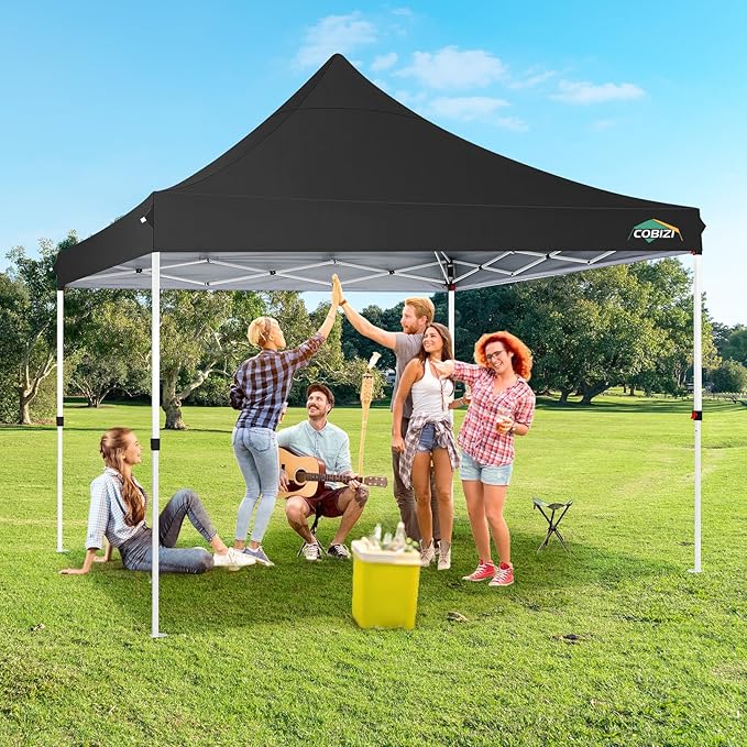 COBIZI 10x10 Pop Up with 3 Sidewalls, Canopy Tent 10x10 for Parties, Backyard, Commercial, Waterproof and Portable Instant Shelter UV50+ Outdoor Canopy Gazebo with 4 Sandbags(Black)