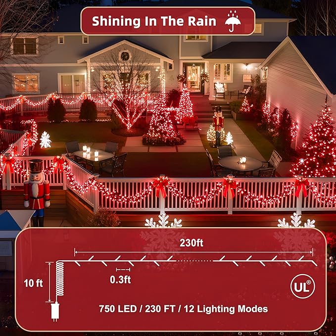 240FT Valentine Lights Outdoor, 750 LED Valentine Decoration Lights with 12 Modes & Timer Memory, Dimmable Plug in Waterproof Xmas Light for Yard Trees Wedding Party Holiday Valentine Decor