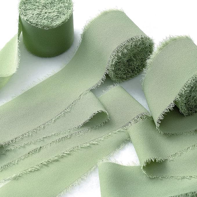 Christmas Ribbon, 3 Rolls Sage Green Ribbon for Gift Wrapping, 1 1/2 inch x 7Yd Ribbons for Flower Bouquet, Chiffon Silk Ribbons for Crafts, Wedding Invitations, Bridal Bouquets, DIY Crafts