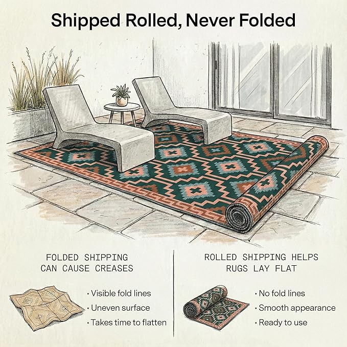 Fab Habitat Outdoor Rug - Waterproof, Fade Resistant, Crease-Free, Reversible - Premium Recycled Plastic - Vintage Boho Kilim - Large Patio, Deck, Sunroom, Camping, RV - Lhasa - Green - 8 x10 ft