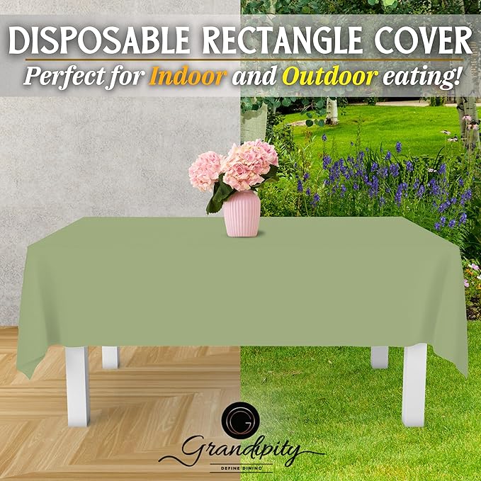 Grandipity Sage Plastic Table Cloth Disposable (6 Pk) 54in x 108in Plastic Tablecloths for Rectangle Tables - Premium Party Table Cloths Disposable for 6ft to 8ft Rectangle Tables