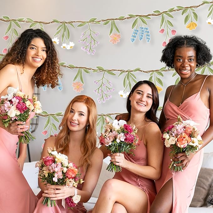Cheerland 3pcs Flower Banner Wildflower Garland Floral for Enchanted Garden Theme Bridal Shower Wedding Birthday Baby Bloom Fairy Tale Woodland Grad in Bloom Cottagecore Graduation Party Decorations
