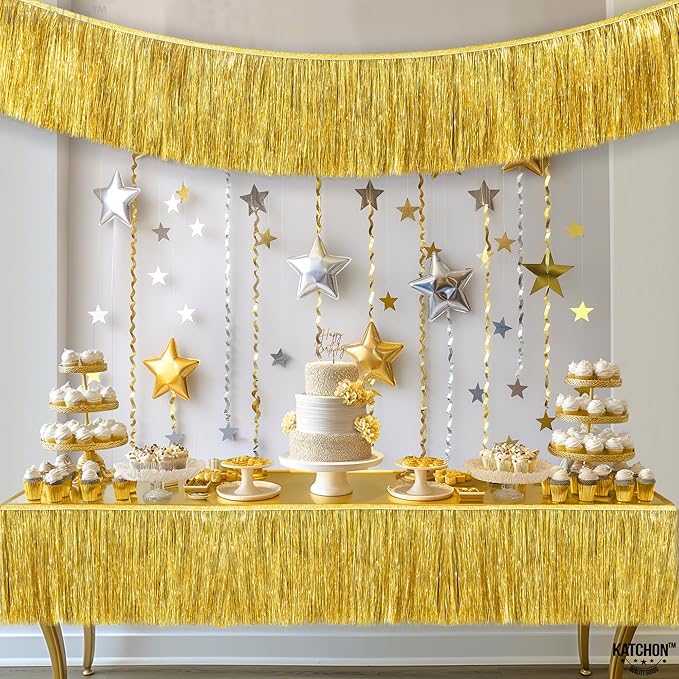 KatchOn, Pack of 2 Gold Fringe Garland - Gold Tinsel Banner for Birthday Party Decorations, Bridal Shower | Golden Foil Curtains for Golden Party Decor, Wedding, Graduation Decorations 2026