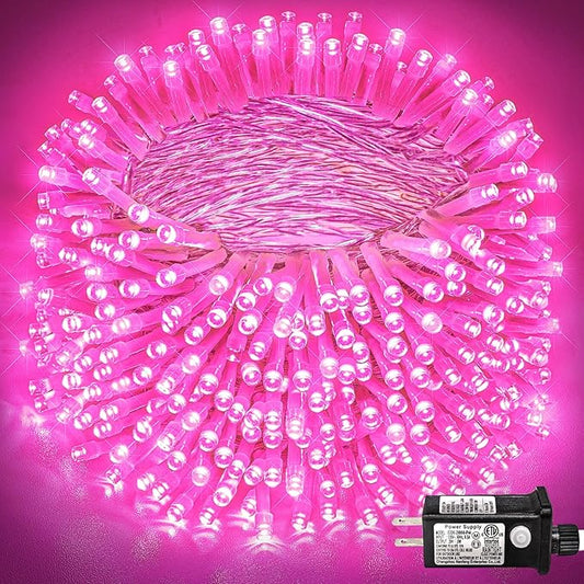 262 FT 800 LED Pink String Lights Indoor, Pink Valentines Day Lights with 8 Modes Clear Wire Waterproof, Plug in Fairy Lights for Bedroom Valentines Day Wedding Holiday Party Tree Decorations