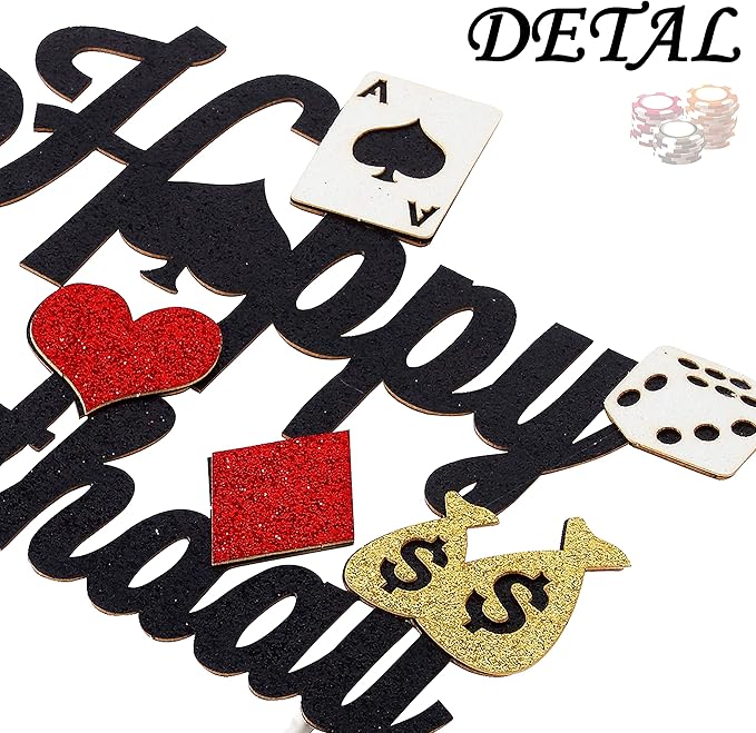 Casino Party Decorations,Poker Cake Topper for Las Vegas Casino Night Poker Events Birthday Party Supplies Glitter Casino Cake Topper Food Picks Decoration Supplies