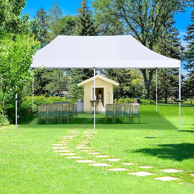 COBIZI 10x20 Pop Up Canopy with 6 Sidewalls, Conical Canopy Tents for Parties, Backyard, Commercial, Waterproof Event Tent Instant Shelter UV50+ Outdoor Gazebo with 4 Sandbags (Peak Drainage)