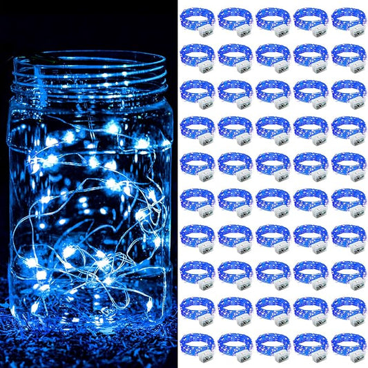 ZGWJ 50 Pack Fairy Lights Battery Operated, 7FT 20LED Mini Fairy String Lights Silver Wire 3 Modes for DIY, Parties, Wedding, Bedroom, Halloween Christmas Decoration- Blue