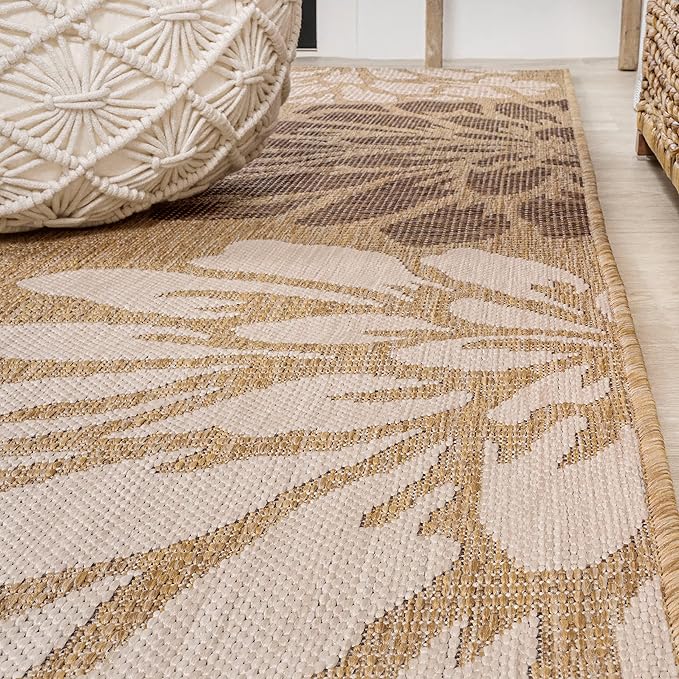 JONATHAN Y Floral Textured Weave Indoor Outdoor Runner Rug 2X10 Brown/Cream, Zinnia Modern for Backyard, Patio, Porch, Easy-Cleaning, High Traffic, Pet-Friendly, Non-Shedding (SMB110I-210)