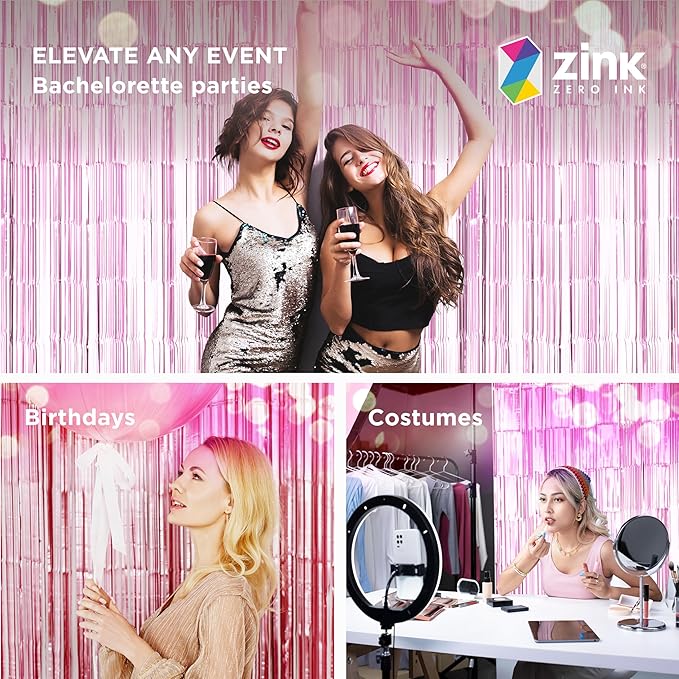 Zink 2 Pack 3.28 Ft x 6.56 Ft Pink Foil Curtain Backdrop - Tinsel Streamers for Photo Booth, Birthday Party, Wedding, Graduation, Holiday Decorations