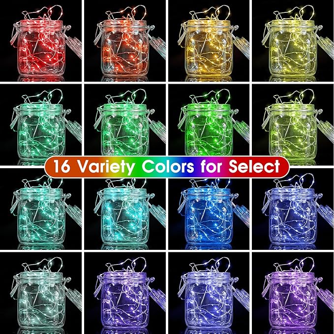 2 Pack 46Ft Fairy Lights Battery Operated, 140LED RGB Color Changing Sliver Wire String Lights for Bedroom,Backyard,Wedding,Tree, Mason Jar, Wall, Stairs,Christmas Decor