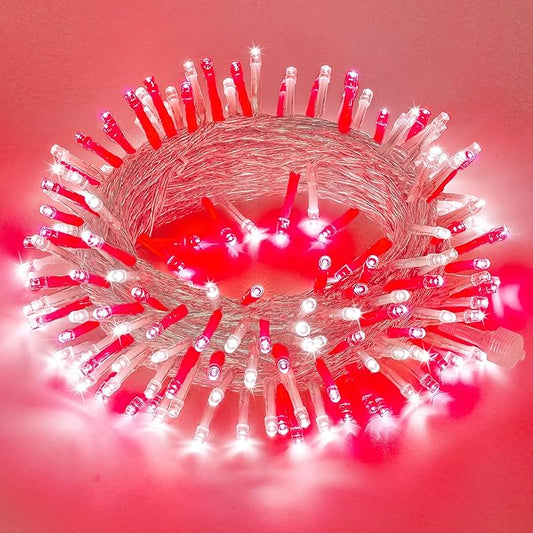 JMEXSUSS 200 LED Red and White String Lights Indoor Outdoor, 66ft Christmas Lights Indoor Clear Wire Plug in for Bedroom Tree Christmas Graduation Party Decorations