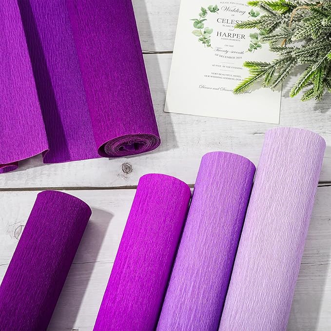 Whaline 8 Rolls Purple Crepe Paper Streamers 25 x 250cm 4 Gradient Purple Colors Party Decorative Craft Streamers Roll for Graduation Party Supplies Backdrop DIY Gift Wrapping Room Wall Decor