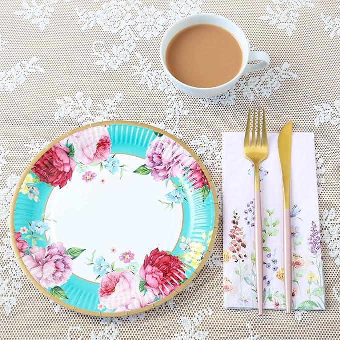 Talking Tables Afternoon Tea Vintage Floral Paper Plates | 24 Count (1 Pack) | Truly Scrumptious | for Birthday Party, Baby Shower, Wedding Hen Party and Anniversary, Disposable Tableware - Size 9'