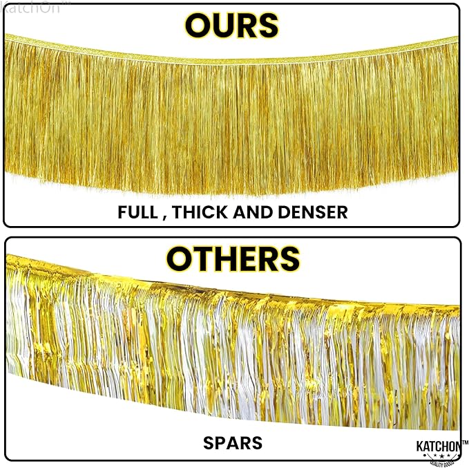 KatchOn, Pack of 2 Gold Fringe Garland - Gold Tinsel Banner for Birthday Party Decorations, Bridal Shower | Golden Foil Curtains for Golden Party Decor, Wedding, Graduation Decorations 2026