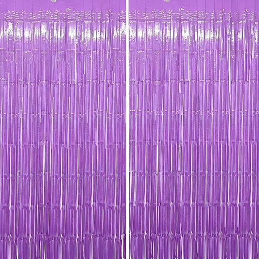 2pcs Glow In The Dark Party Supplies Neon Party Decorations 39*78 Inch Purple Fluorescent Macaron Tassel Backdrop Foil Curtain Suitable For Fluorescent Birthday And Light Party Decorations.
