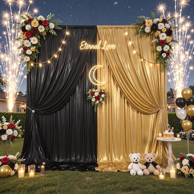 10x10ft Black Glitter Sequin Photo Backdrop Curtain for Parties Wrinkle Free Shimmer Polyester Photoshoot Curtains Drapes Backdrop for Wedding Birthday Baby Shower Shiny Background 2 Panels 5x10ft