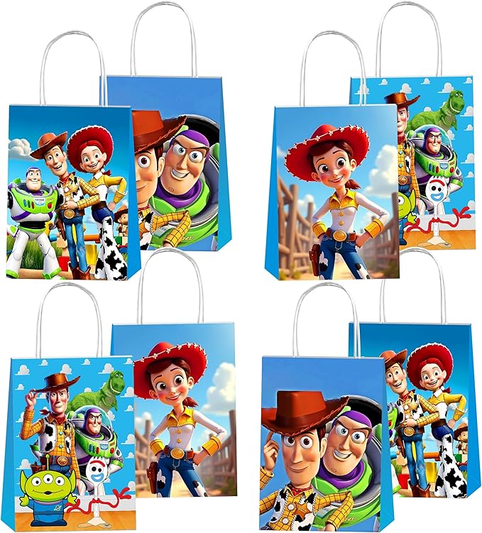 Kuailaihai 12pcs Cartoon For Toy Inspired Story Party Gift Bags with Handles,Cartoon Birthday Party Supplies for Party Decorations.