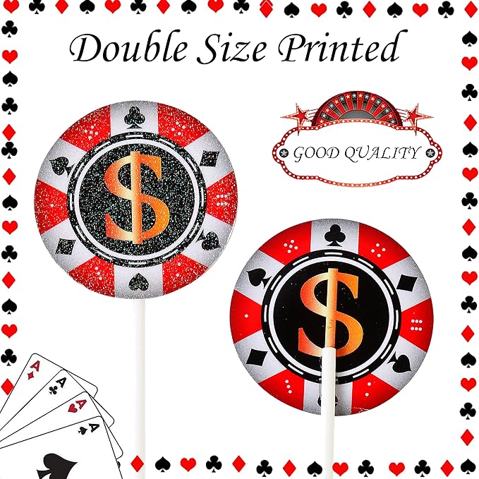 33pcs Casino Poker Party Decorations,Poker Theme Birthday Cake Cupcake Topper for Las Vegas Casino Night Poker Events Birthday Supplies Casino Poker Theme Cake Topper Food Picks Decoration Supplies