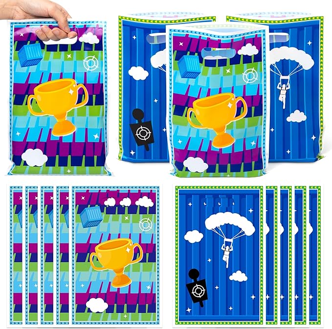 Andi Cppss Battle Gamers Party Favor Bags - 50PCS Battle Gamers Reward Goodie Bags with Handles for Birthday Party Supplies Plastic Candy Treat Snack Bag for Kids Video Game Theme Parties Decorations