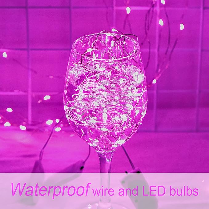 SmilingTown Battery Operated Fairy String Lights 24 Pack 20 LED 7.2ft Starry Firefly Copper Wire for Wedding Party Table Centerpiece Halloween Christmas Decorations (Pink)