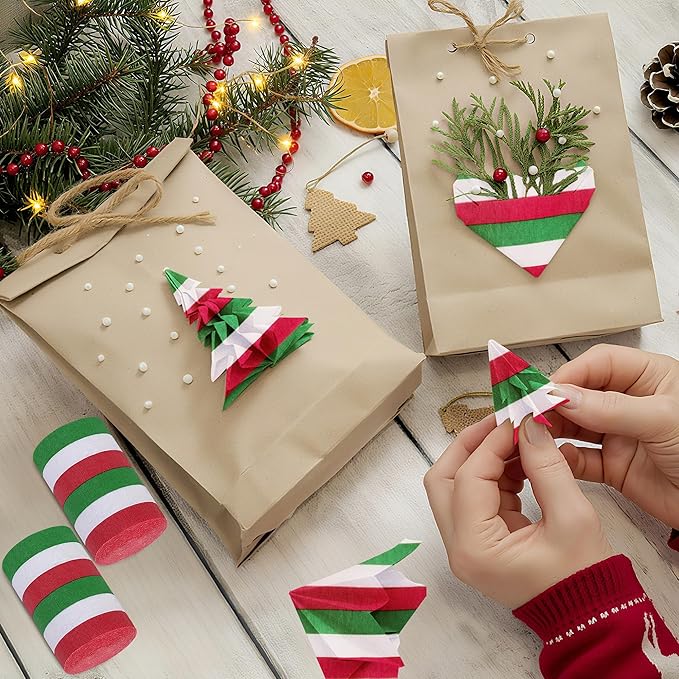 Tlswshsy 12 Rolls Christmas Crepe Paper Streamers, 393 ft Red Green White Crepe Rolls, Christmas Paper Streamer Decoration for Xmas Festivals Birthday Party Decor DIY Crafts