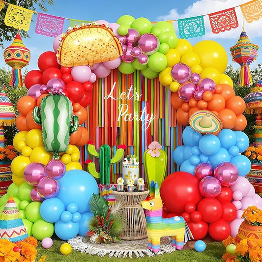 171Pcs Fiesta Balloon Arch Kit Cinco De Mayo Balloons with Cactus Foil Taco Balloons for Cinco De Mayo Carnival Birthday Party Summer Hawaiian Luau Tropical Supplies (Fiesta Balloon Arch Kit)
