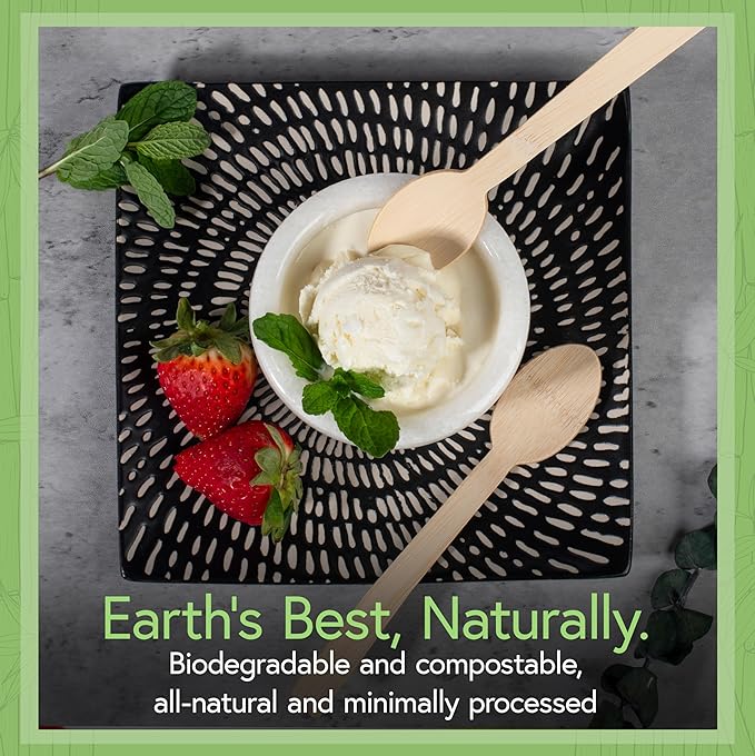 100% Bamboo Spoons Set - Compostable Utensils Set (3000 Eco Friendly Spoons) | Reusable or Disposable Utensils Set | Compostable FSC Certified Silverware for Weddings, Camping, Parties