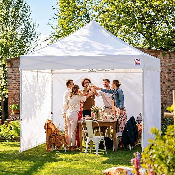 Tradesparker Pop Up Tent,Commercial Movable Canopy with ApexCore LED&Rugged Casters-Instant Easy Setup Shelter Canopies with Weight Bags&Stakes for Outdoor Events(10x10, with 4 Sidewalls, Black)
