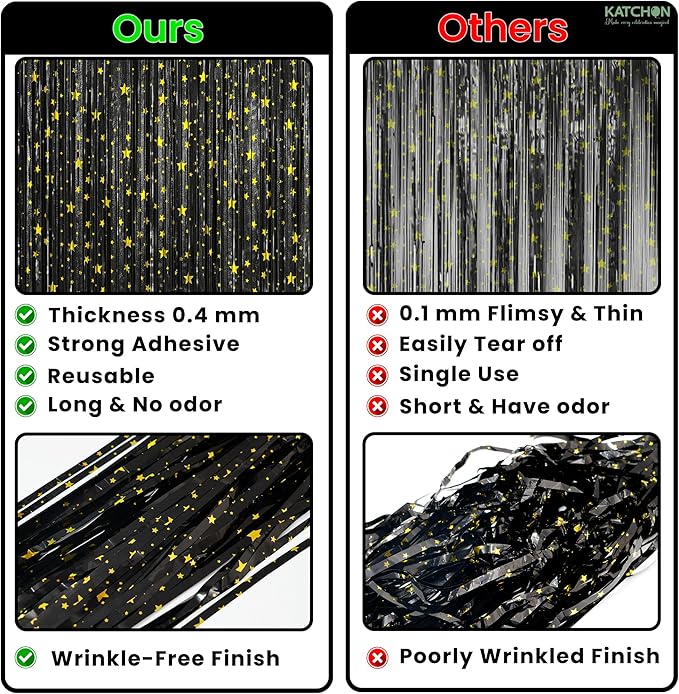 KatchOn, XtraLarge Black Streamers, Pack of 2 | Star Fringe Backdrop for Black Birthday Decorations | Star Tinsel Backdrop for Prom Send Off Decoration Grauation Backdrop Graduation Decorations 2026